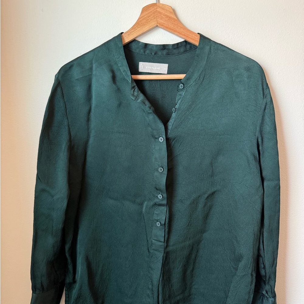 Everlane Emerald Green Vegan Silk Blouse